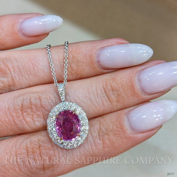 3.01 Ct. Pink Sapphire and Natural Diamond Pave Pendant, 18K White & Yellow
