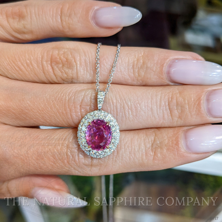 3.01 Ct. Pink Sapphire and Natural Diamond Pave Pendant, 18K White & Yellow