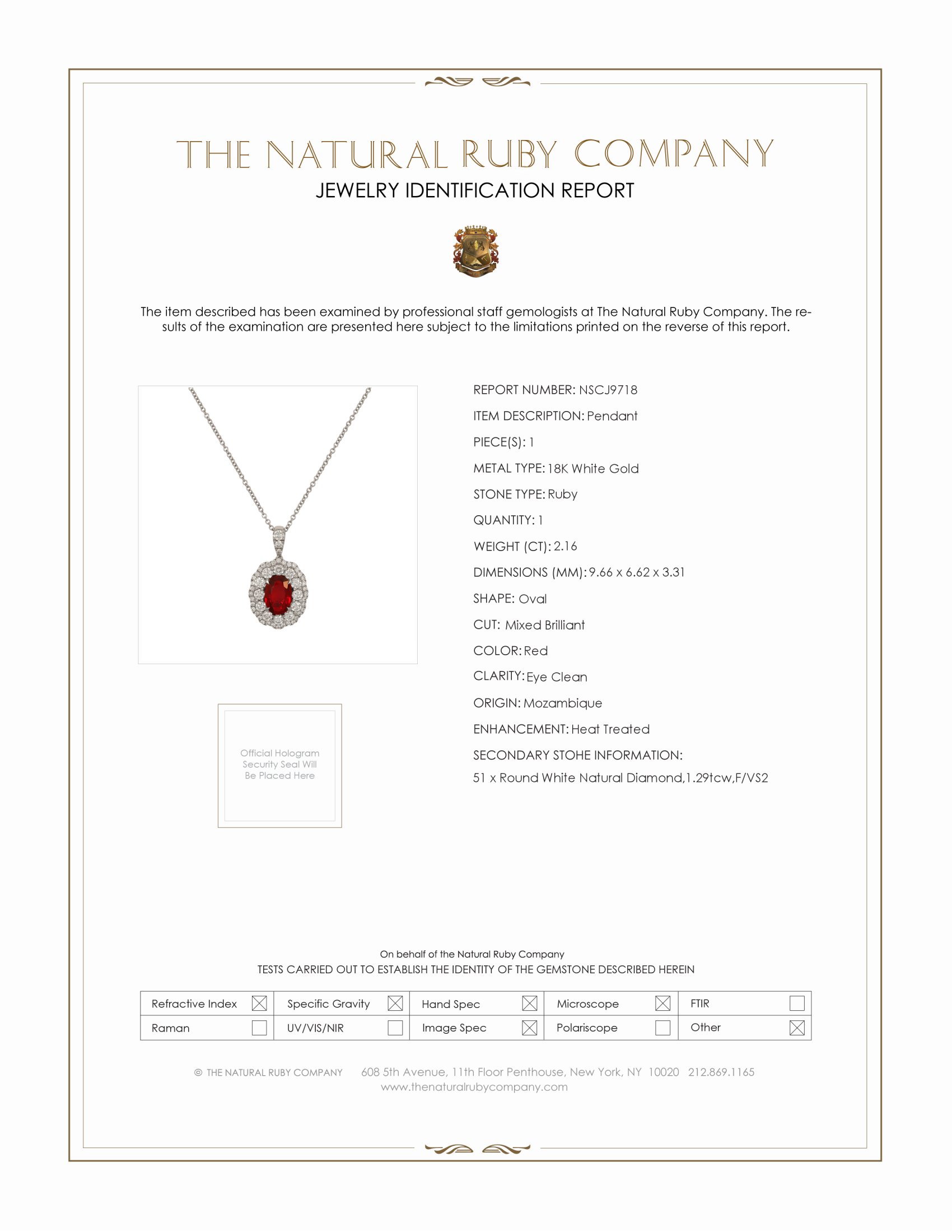 2.16 Ct. Ruby and Natural Diamond Pave Pendant, 18K White Gold