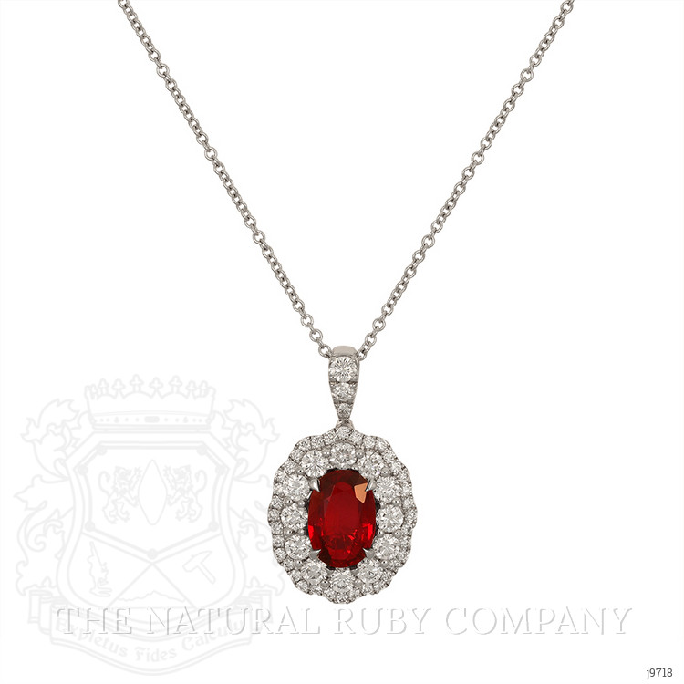 2.16 Ct. Ruby and Natural Diamond Pave Pendant, 18K White Gold