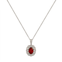 2.16 Ct. Ruby and Natural Diamond Pave Pendant, 18K White Gold Image