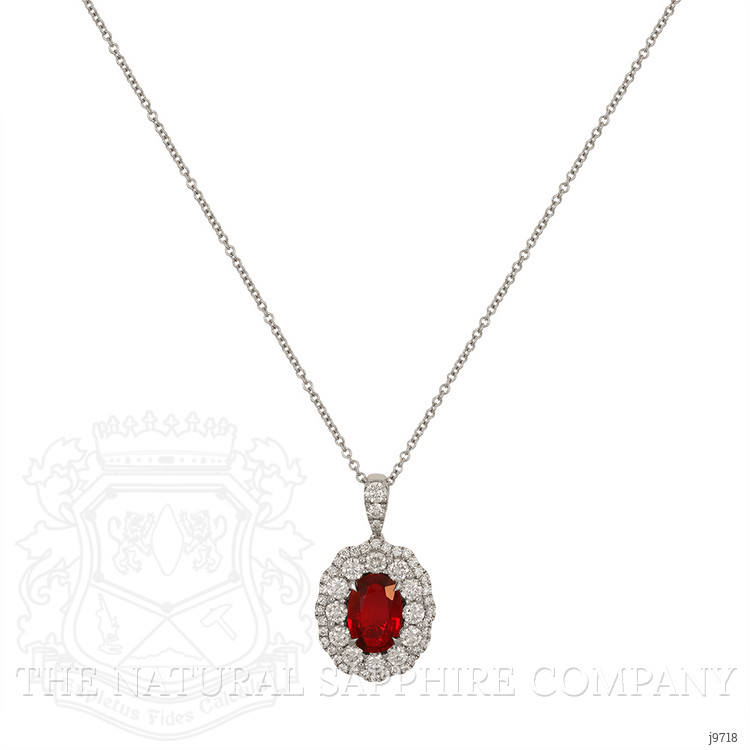 2.16 Ct. Ruby and Natural Diamond Pave Pendant, 18K White Gold