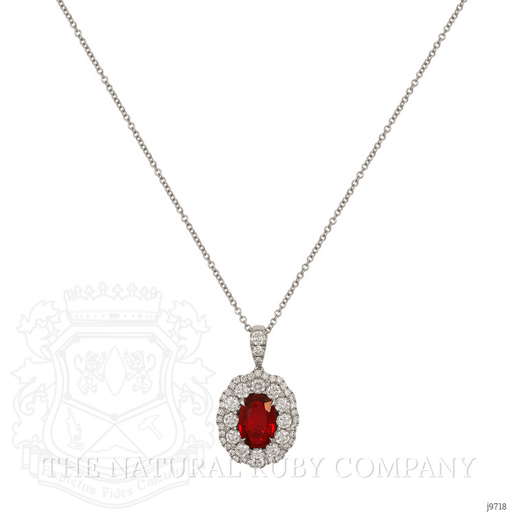 2.16 Ct. Ruby and Natural Diamond Pave Pendant, 18K White Gold