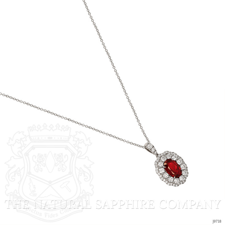2.16 Ct. Ruby and Natural Diamond Pave Pendant, 18K White Gold