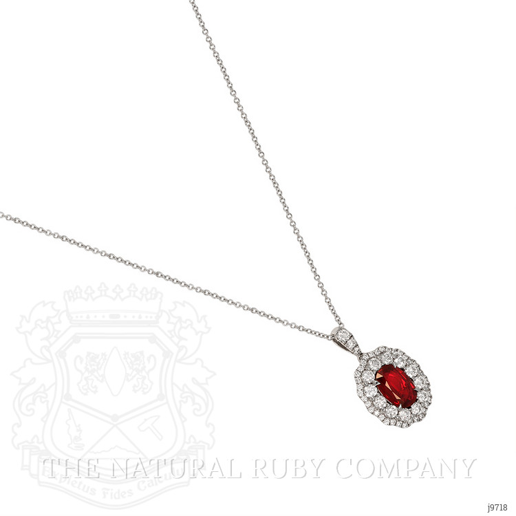 2.16 Ct. Ruby and Natural Diamond Pave Pendant, 18K White Gold