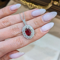 2.16 Ct. Ruby and Natural Diamond Pave Pendant, 18K White Gold Life Style