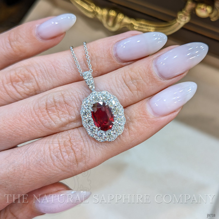 2.16 Ct. Ruby and Natural Diamond Pave Pendant, 18K White Gold