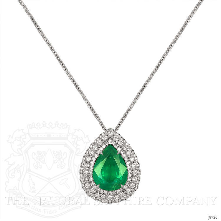5.63 Ct. Emerald Natural Diamond Pave Pendant, 18K White Gold