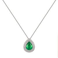 5.63 Ct. Emerald Natural Diamond Pave Pendant, 18K White Gold Image
