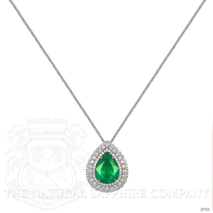 5.63 Ct. Emerald Natural Diamond Pave Pendant, 18K White Gold