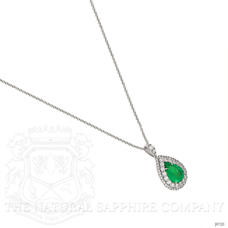 5.63 Ct. Emerald and Natural Diamond Pave Pendant, 18K White Gold