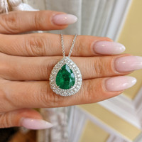 5.63 Ct. Emerald Natural Diamond Pave Pendant, 18K White Gold Life Style