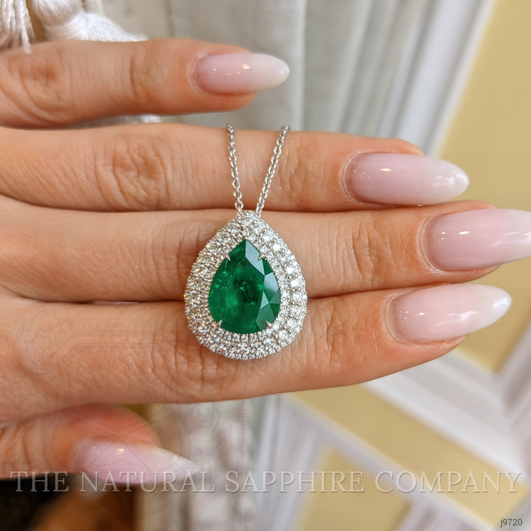 5.63 Ct. Emerald Natural Diamond Pave Pendant, 18K White Gold