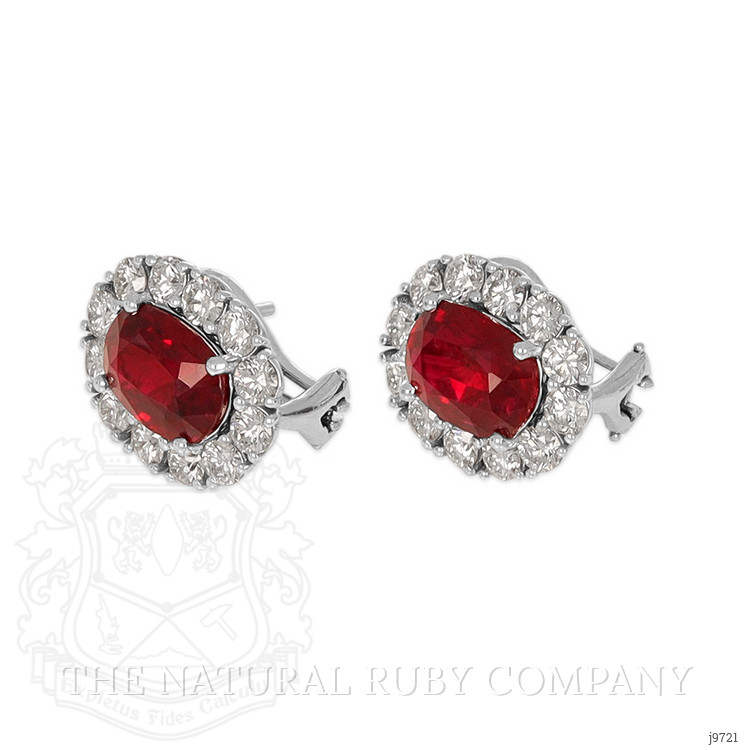 6.46 Ct.Tw. Ruby Natural Diamond Pave Earrings, 18K White Gold