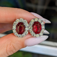 6.46 Ct.Tw. Ruby Natural Diamond Pave Earrings, 18K White Gold Life Style