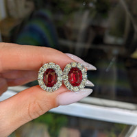 6.46 Ct.Tw. Ruby Natural Diamond Pave Earrings, 18K White Gold Life Style