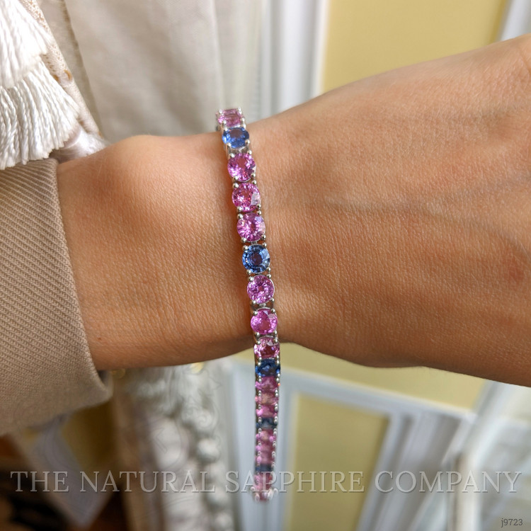 19.85 Ct.Tw. Multi Color Sapphire Pave Bracelet, 14K White Gold