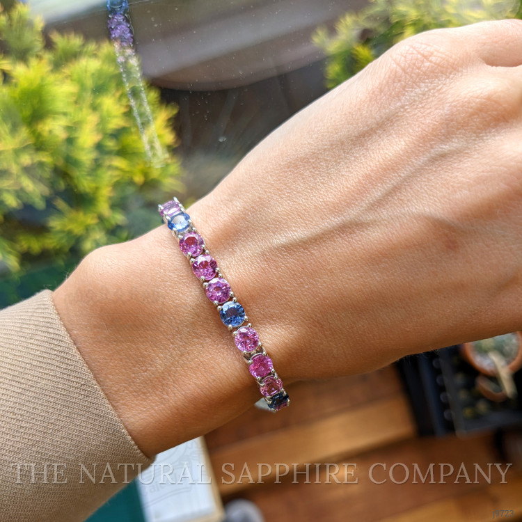 19.85 Ct.Tw. Multi Color Sapphire Pave Bracelet, 14K White Gold