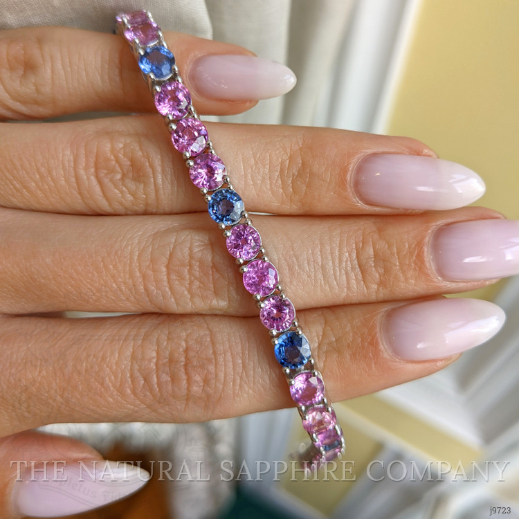 19.85 Ct.Tw. Multi Color Sapphire Pave Bracelet, 14K White Gold