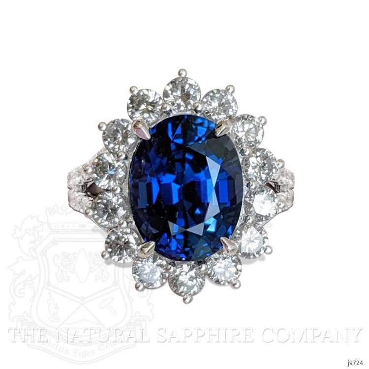 6.62 Ct. Blue Sapphire and Natural Diamond Pave Ring, 18K White Gold