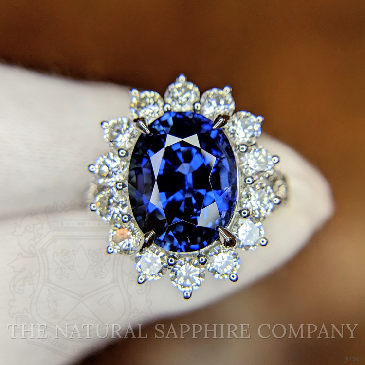 6.62 Ct. Blue Sapphire and Natural Diamond Pave Ring, 18K White Gold
