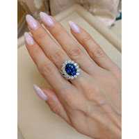 6.62 Ct. Blue Sapphire and Natural Diamond Pave Ring, 18K White Gold Life Style