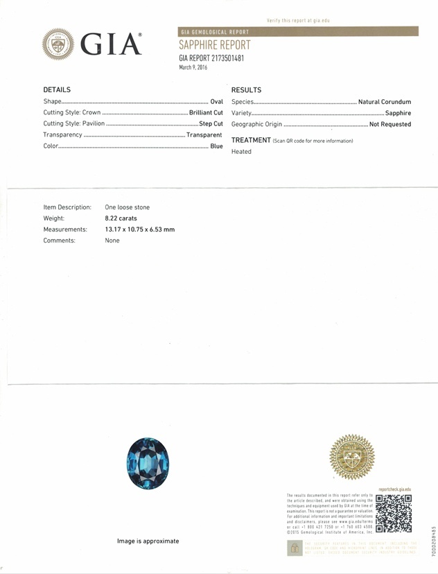 8.22 Ct. Blue Sapphire and Natural Diamond Three Stone Ring, Platinum 950