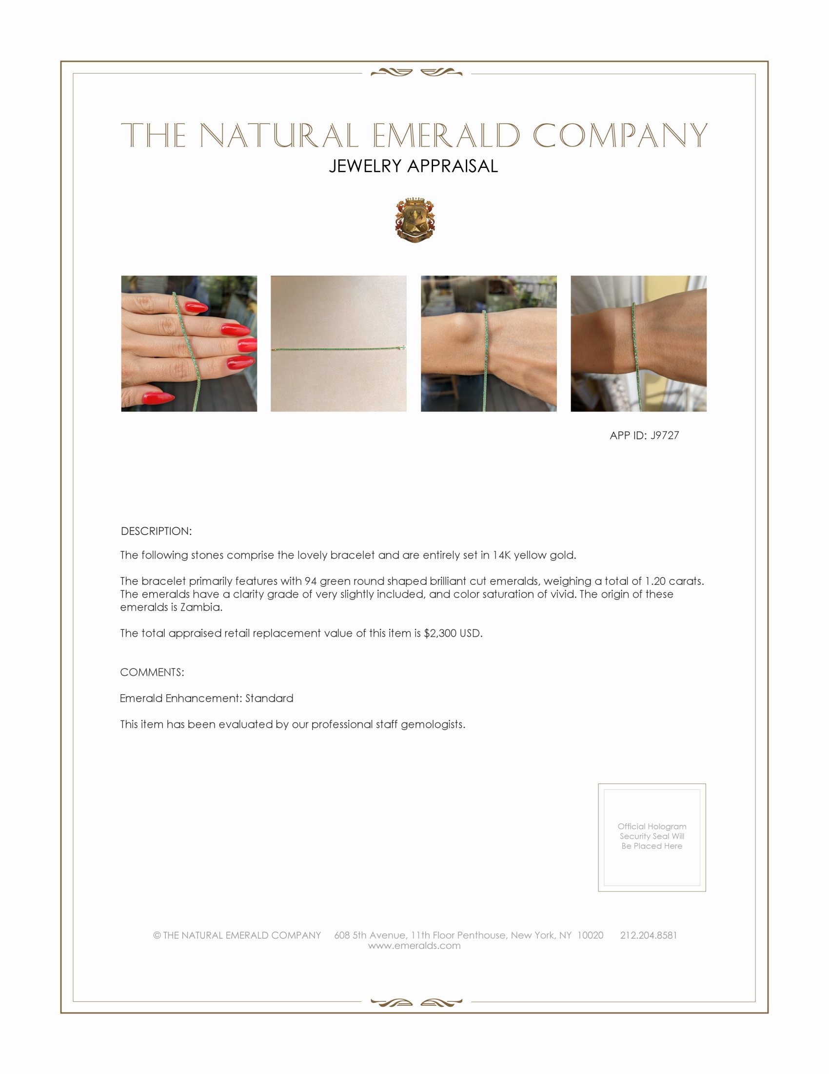 1.20 Ct.Tw. Emerald Tennis/Line Bracelet, 14K Yellow Gold