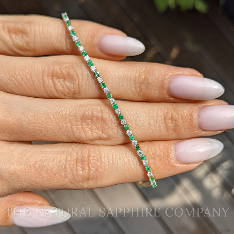 0.84 Ct.Tw. Emerald Natural Diamond Tennis/Line Bracelet, 14K Yellow Gold