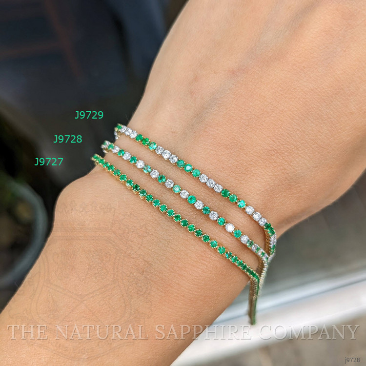 0.84 Ct.Tw. Emerald Natural Diamond Tennis/Line Bracelet, 14K Yellow Gold