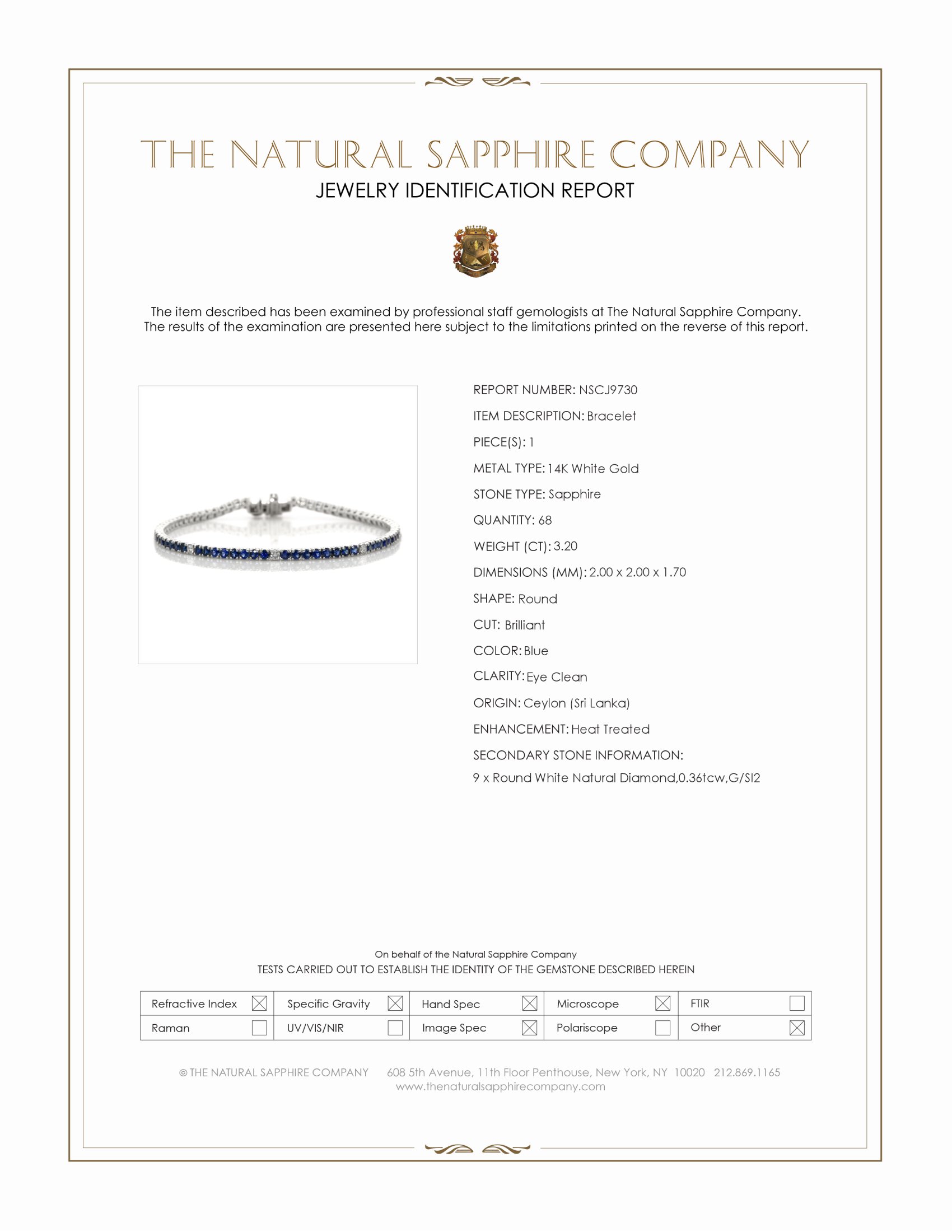 3.20 Ct.Tw. Blue Sapphire and Natural Diamond Tennis/Line Bracelet, 14K White Gold