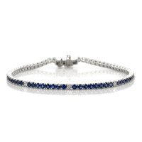 3.20 Ct.Tw. Blue Sapphire and Natural Diamond Tennis/Line Bracelet, 14K White Gold Video