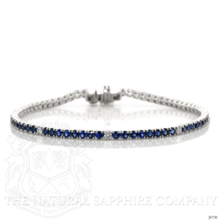 3.20 Ct.Tw. Blue Sapphire and Natural Diamond Tennis/Line Bracelet, 14K White Gold