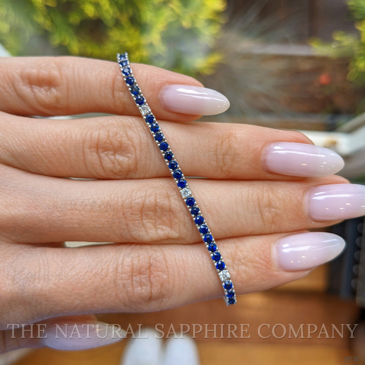 3.20 Ct.Tw. Blue Sapphire and Natural Diamond Tennis/Line Bracelet, 14K White Gold