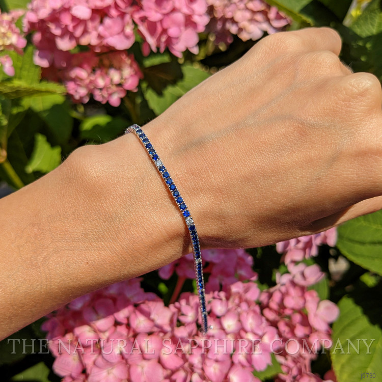 3.20 Ct.Tw. Blue Sapphire and Natural Diamond Tennis/Line Bracelet, 14K White Gold