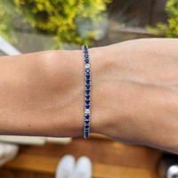 3.20 Ct.Tw. Blue Sapphire and Natural Diamond Tennis/Line Bracelet, 14K White Gold Life Style