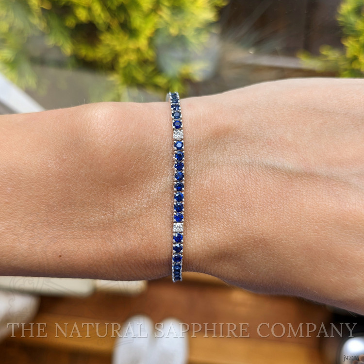 3.20 Ct.Tw. Blue Sapphire and Natural Diamond Tennis/Line Bracelet, 14K White Gold