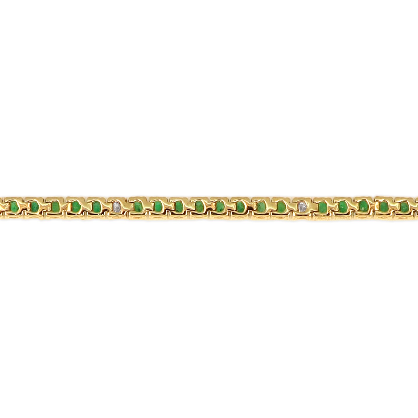 14 KT yellow Gold bracelet shops w/71MM round emeralds.Size 7.25”length- Weight 3.1