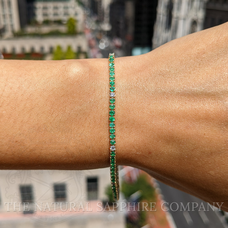 2.31 Ct.Tw. Emerald and Natural Diamond Tennis/Line Bracelet, 14K Yellow Gold
