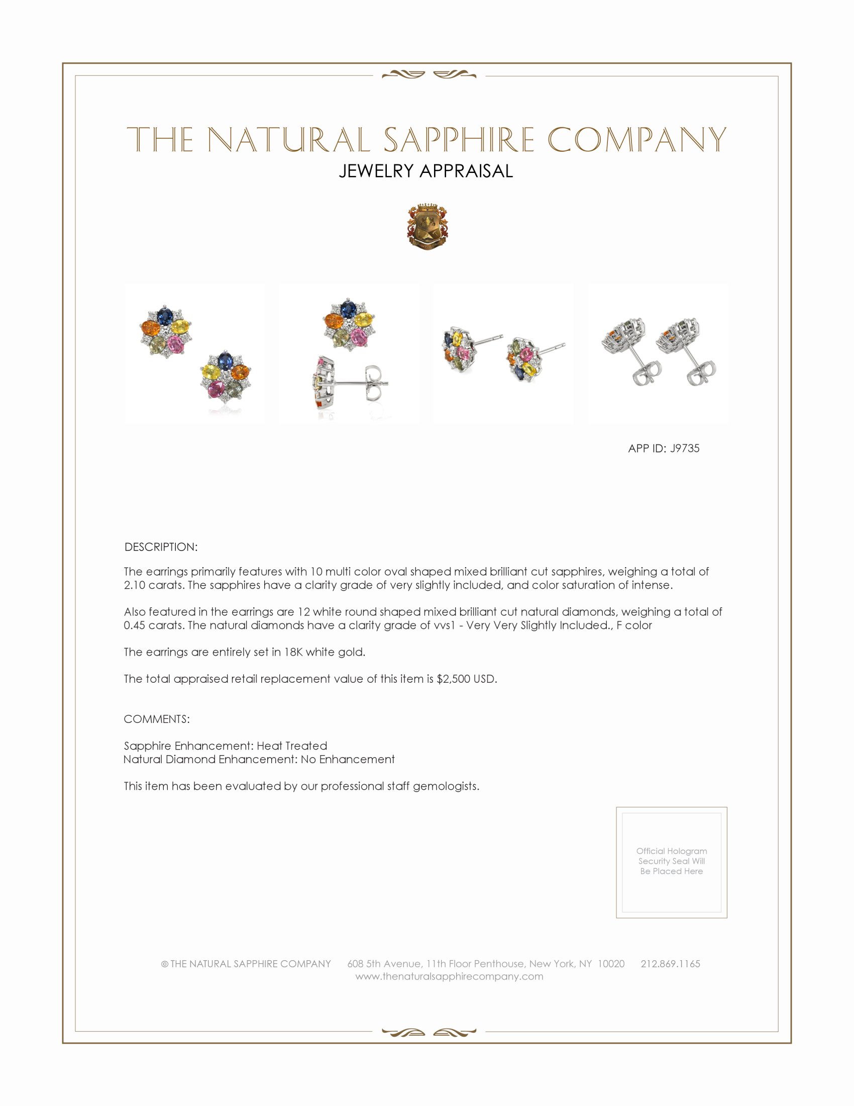 2.10 Ct.Tw. Multi Color Sapphire and Natural Diamond Halo Earrings, 18K White Gold