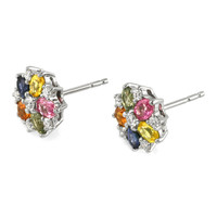 2.10 Ct.Tw. Multi Color Sapphire and Natural Diamond Halo Earrings, 18K White Gold Image