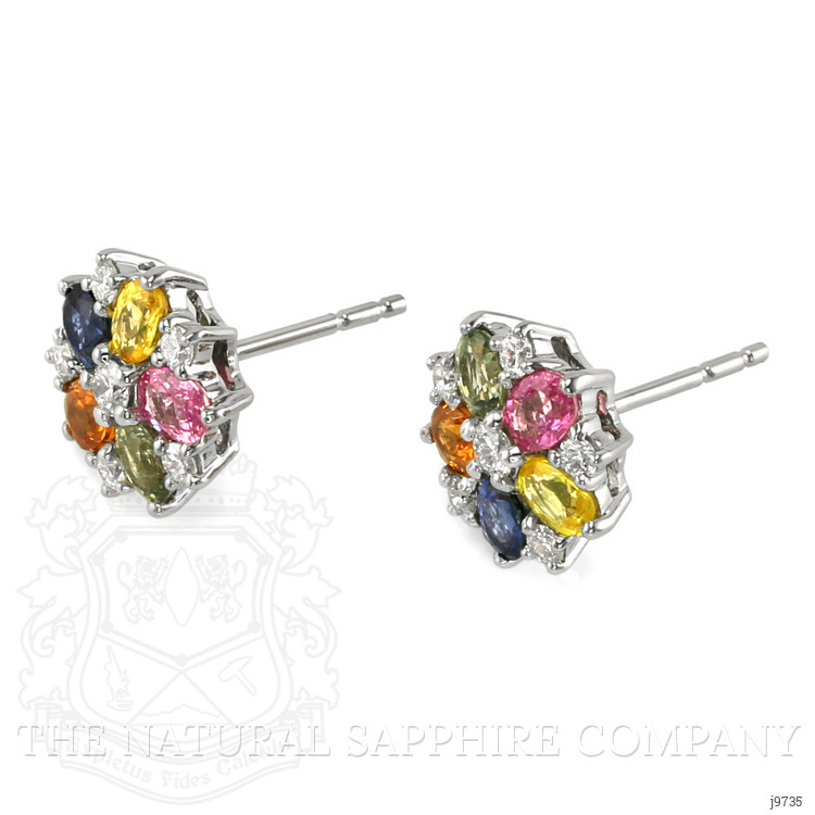 2.10 Ct.Tw. Multi Color Sapphire and Natural Diamond Halo Earrings, 18K White Gold