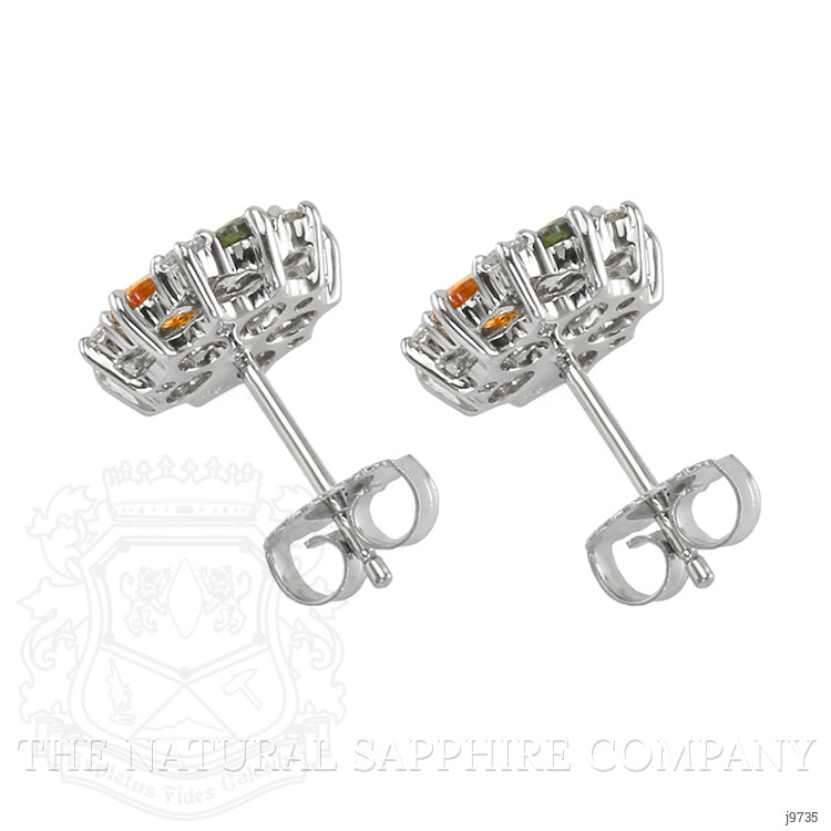 2.10 Ct.Tw. Multi Color Sapphire and Natural Diamond Halo Earrings, 18K White Gold