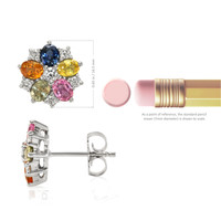 2.10 Ct.Tw. Multi Color Sapphire and Natural Diamond Halo Earrings, 18K White Gold Image