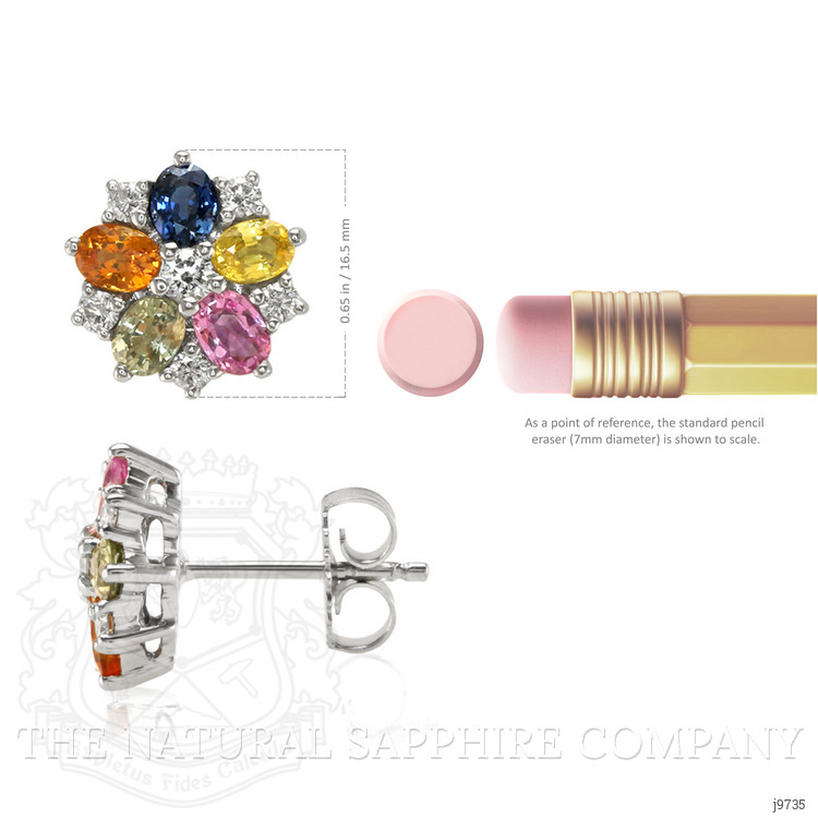 2.10 Ct.Tw. Multi Color Sapphire and Natural Diamond Halo Earrings, 18K White Gold