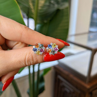 2.10&nbsp;Ct.Tw.Total Carat Weight Multi Color Sapphire and Natural Diamond Halo Earrings, 18K White Gold Life Style