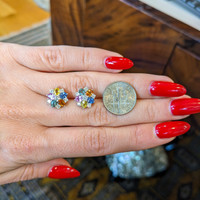 2.10&nbsp;Ct.Tw.Total Carat Weight Multi Color Sapphire and Natural Diamond Halo Earrings, 18K White Gold Life Style