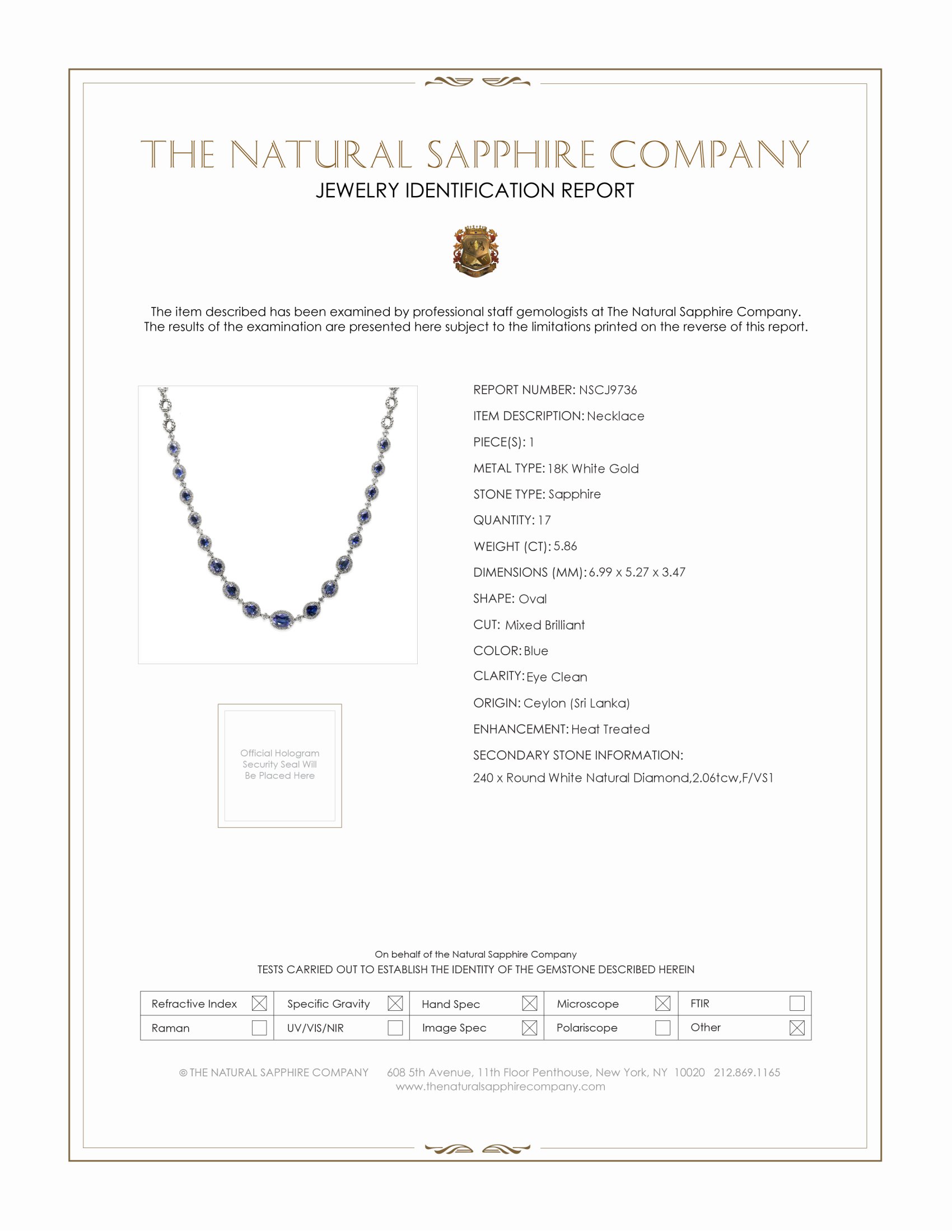 5.86 Ct. Blue Sapphire and Natural Diamond Pave Necklace, 18K White Gold