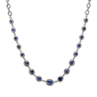 5.86 Ct. Blue Sapphire and Natural Diamond Pave Necklace, 18K White Gold Video