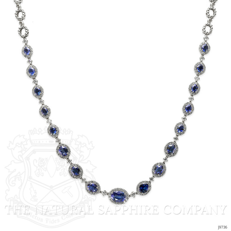 5.86 Ct. Blue Sapphire and Natural Diamond Pave Necklace, 18K White Gold